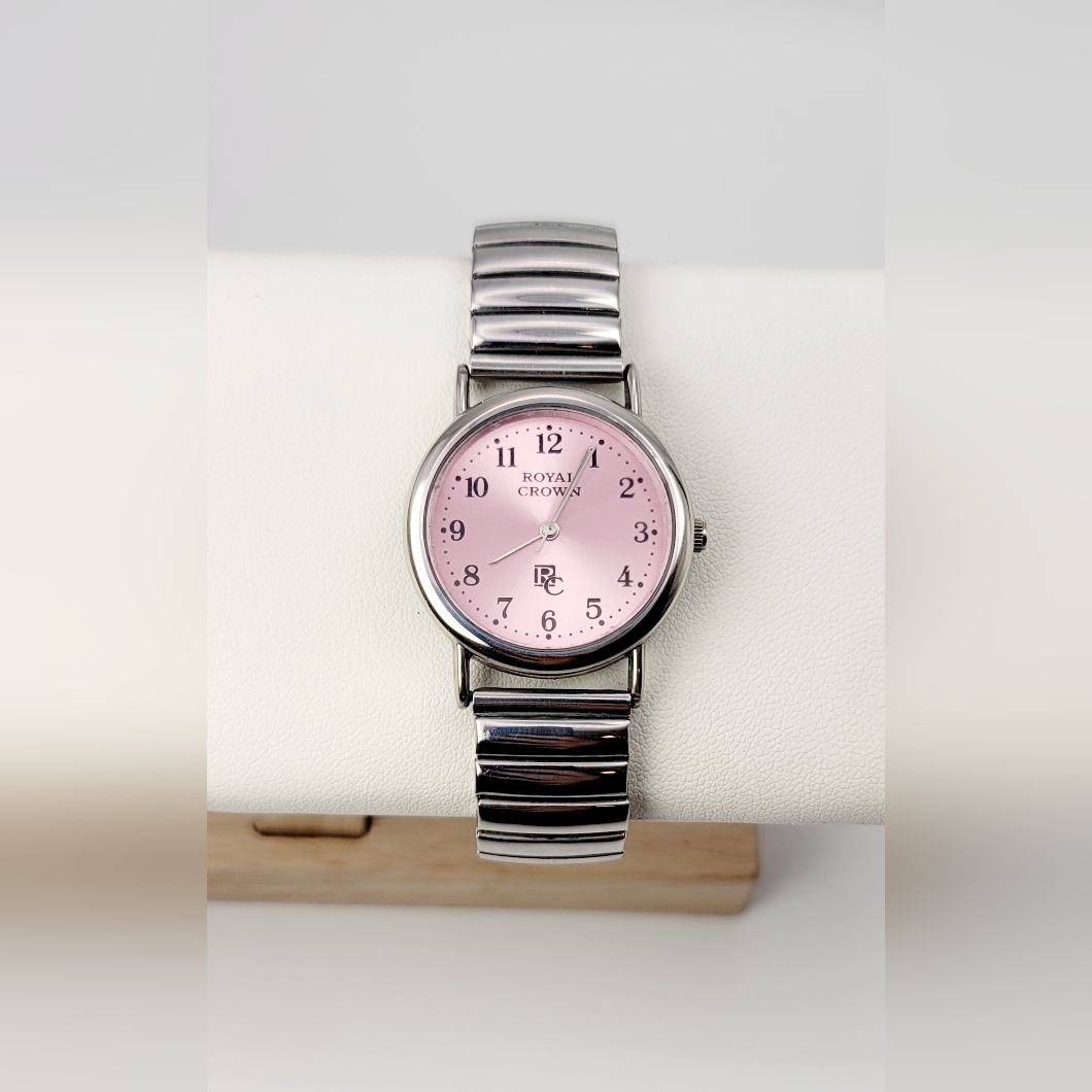 Royal Crown Ladies Quartz Watch Pink Dial Stretch Bracelet